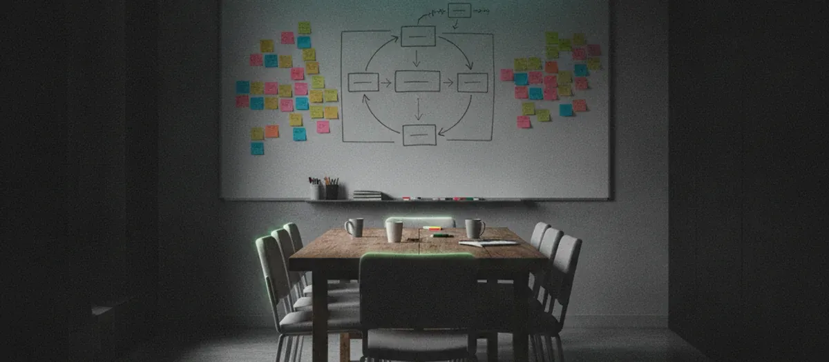 Team-Workshop-Illustration an einer Ideen-Tafel